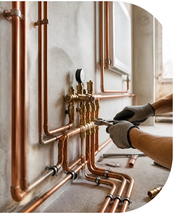 Монтаж отопления из медных труб для дома в Сарапуле