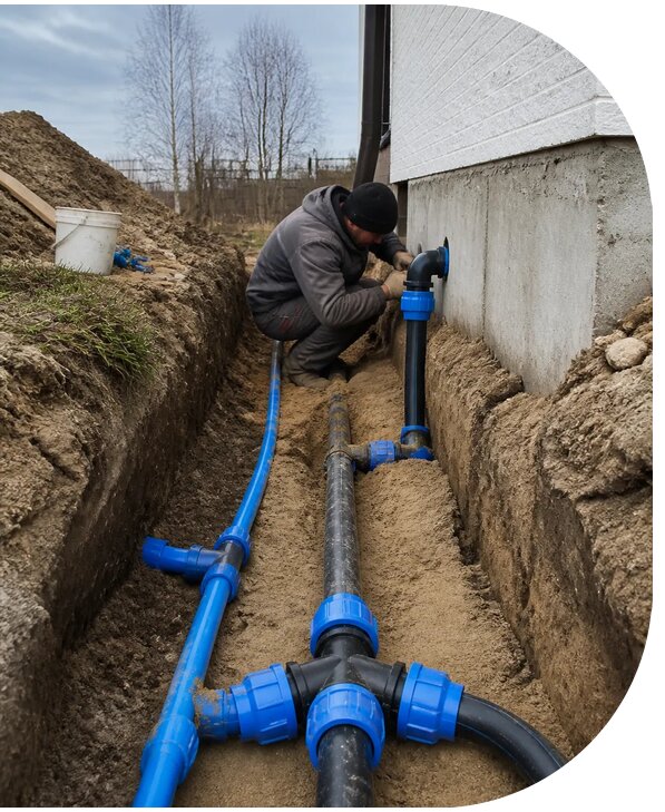 Монтаж наружного водопровода на участке под ключ в Сарапуле
